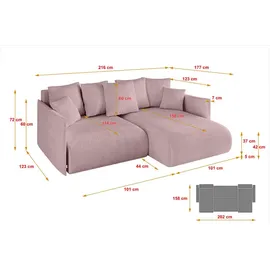 altdecor Ecksofa Cord 2-Sitzer Rosa