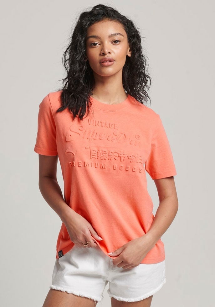 Superdry Rundhalsshirt »EMBOSSED VL T SHIRT« Superdry Fusion Coral S