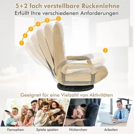Costway Bodenstuhl 360° drehbar, Bodensessel mit 6-Fach Verstellbarer Rückenlehne,