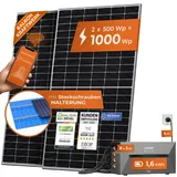 Solarway® All In One Balkonkraftwerk mit Speicher 1000W komplett Steckdose - 1,6 kWh Anker Solix 2 PRO Speicher - Solaranlage Komplettset - 500W Solarmodule & Anker Speicher & Zubehör