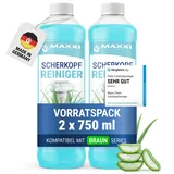 Maxxi Clean | 2x 750 ml Nachfüllflüssigkeit Scherkopfreiniger für Reinigungskartusche | Rasierer Reinigungsflüssigkeit kompatibel mit Braun Reinigungsstation | Reinigungsspray mit Aloe Vera Duft