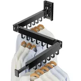 YUNISS Ausziehbarer Wäscheständer Wandmontage Aluminium Kleiderständer 3-Fach Gefaltet (Schwarz)