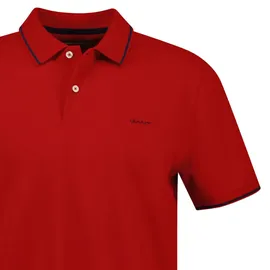 GANT Herren Poloshirt - TIPPING PIQUE RUGGER, Kurzarm, Knopfleiste, Logo, uni Rot (Ruby Red) L