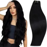 RUNATURE Echthaar Tressen zum Einnähen Schwarz 35cm Echte Haare Tressen Echthaar Extensions Schwarz Haarverlängerung Echthaar Tressen Extensions Schwarz #1 100g