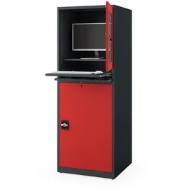 Jan Nowak Computerschrank mit Schublade für Werkstatt Betrieb Lager Metall 175 cm x 64 cm x 63 cm (Anthrazit-Rot)