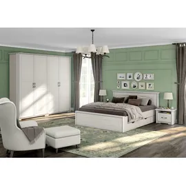 Home Affaire Bettgestell HOME AFFAIRE "Evergreen, UV lackiertes MDF, FSC-zertifiziert, Made in Europe", weiß (elfenbein weiß, elfenbein weiß, elfenbein weiß), B:177cm H:93cm L:219cm, Betten, Bettgestell, Holzbett im klassischen Landhaus Stil, 160x200cm Liegefläche