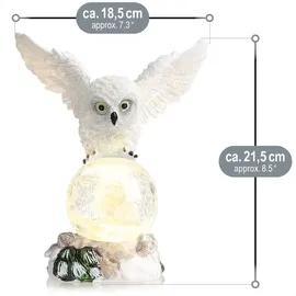 COM-FOUR com-four® LED-Figur Eule mit Glaskugel - LED Beleuchtung zum Hinstellen mit Timer-Funktion - dekorative Weihnachtsfigur