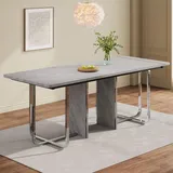 MODFU Esstisch Küchentisch 180×80×75 cm moderner Küchentisch Metallbeine rechteckiger Esstisch für 6 Personen, moderner einfacher Esstisch, Gr... - Grau