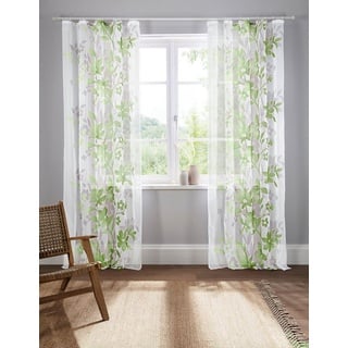 Home affaire Gardine Ina, Kräuselband (2 St), transparent, Voile, transparent, 2-er Set, einseitig bedruckt, Voile grün 144 cm x 265 cm