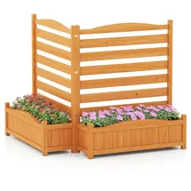 Costway Blumenkasten mit Gartenzaun 101 x 100 cm Gelb/Holz