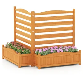 Costway Blumenkasten mit Gartenzaun 101 x 100 cm Gelb/Holz