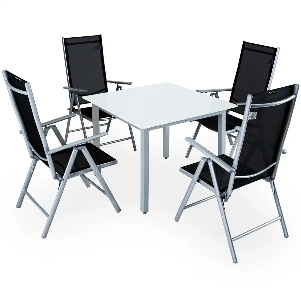 4 Seat Garden Table and Chairs Bern Silver Alu Frosted Glass
