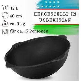 4big.fun Gusseisen Kasan 12L NAMANGAN Deckel Topf Kazan WOK Kessel BBQ