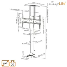 Easy Life EasyLife - TV Lift / TV Bodenständer elektrisch mit Fernbedienung, 37 bis 65 Zoll, VESA bis 600x400 (schwarz)