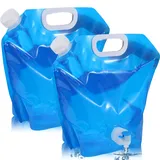 10L Faltbarer Wasserkanister mit hahn, 2 Stück Flexibler Wasserbehälter Tragbar Faltbare Trinkflasche, Faltbare Wasserflasche BPA-frei Wasserbeutel für Camping,Wandern und Wasserspeicherung zu Hause