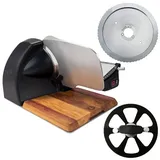 Home Line 200 Plus schwarz matt Aufschnittmaschine neues Modell mit handgefertigtem Unikat-Schneidebrett & Wellenschliff-Bausatz für Brot