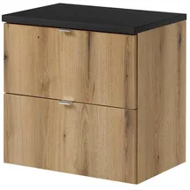 [en.casa] Waschbeckenunterschrank Skelbolu 2 Schubladen 60 x 59,5 x 40 cm Eichenoptik/Schwarz