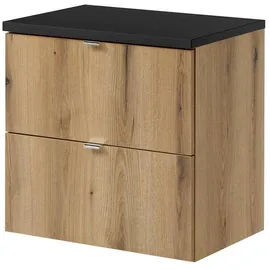 [en.casa] Waschbeckenunterschrank Skelbolu 2 Schubladen 60 x 59,5 x 40 cm Eichenoptik/Schwarz