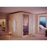 Karibu Sauna Rodin mit Fronteinstieg aus Holz Innensauna mit 68 mm Wandstärke Saunakabine Infrarotsauna - Naturbelassen