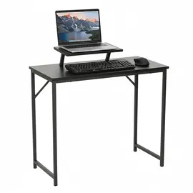 Relaxdays Schreibtisch mit Monitoraufsatz, schwarz