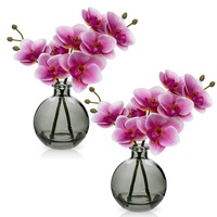 2 pcs Künstliche Orchideen rosa mit Schwarz Glasvase, Kunstpflanze Decor Orchideen Kunstblumen im vase mit Real Touch Blüten, Gefälschte Orchideen künstliche Bonsai für Hotel Wohnzimmer Büro Küche