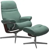 Stressless Relaxsessel STRESSLESS "Sunrise", grün (aqua grün paloma), B:79cm H:103cm T:73cm, Leder PALOMA: PALOMA ist ein durchgefärbtes Semianilin-Möbelleder mit natürlicher Narbung., Sessel, Relaxsessel, mit Hocker, mit Cross Base, Größe S, M & L, Holzakzent Braun