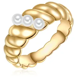 Lulu & Jane Perlen-Ring Messing Muschelkernperle in Gelbgold Ringe   Damen 
