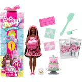 Barbie Party Unboxed Puppe und Accessoires, Haustier-Geburtstagsserie, Shimmerin’ Hearts-Set mit 10 Überraschungen, inklusive Farbwechseleffekt und Kuchendekoration, JFG71