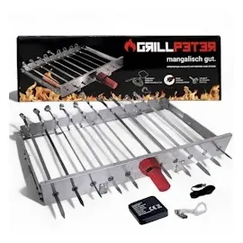 Grillpeter Mangal Edelstahl 2 mm Schaschlickgrill Set + 9 Spieße
