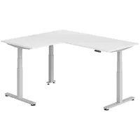 Bümö Eckschreibtisch Weiß, Silber, Nachbildung, Rechteckig, 180x74x160 cm, FSC