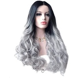 Perücke Damen, Perücke Kurz Lange Gewellte Perücken Lace Front Wig Human Hair, Perücke Damen Echthaar Synthetische Natürliche Lockige Hitzebeständige Faser Täglichen Gebrauch Perücke