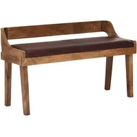 KADIMA DESIGN Sitzbank, Braun, Leder, Echtholz,Mangoholz, Rechteckig, 108x63x43 cm,