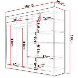 Mirjan24 Schiebetürenschrank London I 180 x 215 x 58 cm Schwarz