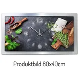 Kreative Feder Funkwanduhr „Frische Kräuter“ 3D Designer Wanduhr aus Alu, leise (ohne Ticken; Quarz oder Funkuhrwerk; verschiedene Größen) silberfarben 80 cm x 40 cm