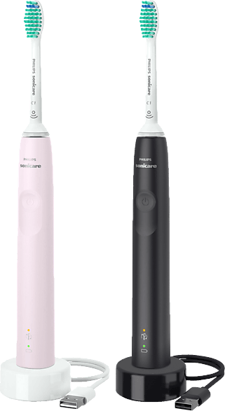 PHILIPS Sonicare HX3675/15 3100 Series Doppelpack Elektrische Zahnbürste Sugar Rose/Schwarz, Reinigungstechnologie: Schalltechnologie