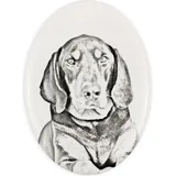 Schwarz-Lohfarbener Waschbärenhund, Black and Tan Coonhound I - Gedenktafel mit einem Foto eines Hundes, Grabplatte mit Druck, personalisierte ova...