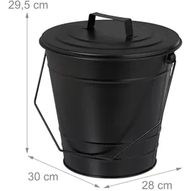 Relaxdays Ascheeimer Metall 7L mit Deckel schwarz