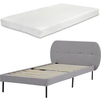 [en.casa] Polsterbett Porvoo mit Matratze Textil 90x200 cm Grau
