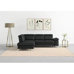 Ecksofa SIT & MORE "Cabrio L-Form, mit Sitztiefenverstellung, Arm- und Kopfteilverstellung", schwarz, B:274cm H:87cm T:230cm, Sofas, 3 Nierenkissen, Federkern, optional Bettfunktion und Stauraum
