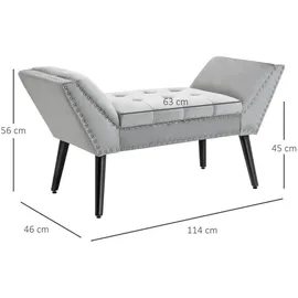 Homcom Sitzbank mit Samtoptik für Schlafzimmer Gummiholz hellgrau 114 x 46 x 56 cm