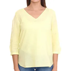 ESPRIT Damen Sommer-Bluse 3/4-Ärmel Leinen-Bluse mit V-Ausschnitt 040EE1F315 760 Gelb - 36