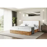 altdecor Boxspringbett mit Matratze, Boxbett, Topper, Polsterbett mit Bettkasten LOLLI1 - 140x200 Weiß Kunstleder