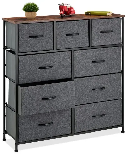 Relaxdays Kommode mit 9 Schubladen Braun,Schwarz,Grau
