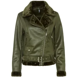 Damen Biker-Jacke Übergangs-Jacke mit Reverskragen Kunstleder-Jacke 923116 Grün - 36
