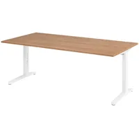 Bümö Schreibtisch Nussbaum, Weiß, Nachbildung,Nussbaum, Rechteckig, 200x74x100 cm, FSC