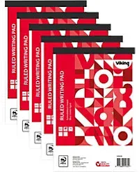 Viking Notizblock DIN A5+ Liniert Geheftet Oben gebunden Papier Softcover Rot Perforiert 200 Seiten 5 Stück