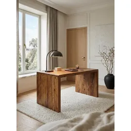 KADIMA DESIGN Schreibtisch TEKO: Massivholz Sheesham, Stauraum, abgerundete Ecken, stabil. Braun, 140x80x76 cm