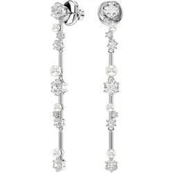 Paar Ohrstecker SWAROVSKI "Schmuck Geschenk Constella Drop-Ohrhänger", silber (metallfarben, kristallweiß, weiß, kristallweiß), Ohrringe, Damen, Metall-Perlen, Metall, Perlen, mit Swarovski Zirkonia (synth.) - mit Swarovski Perle