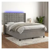 vidaXL Boxspringbett mit Matratze & LED Hellgrau 140x200 cm Samt