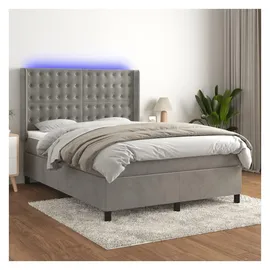 vidaXL Boxspringbett mit Matratze & LED Hellgrau 140x200 cm Samt